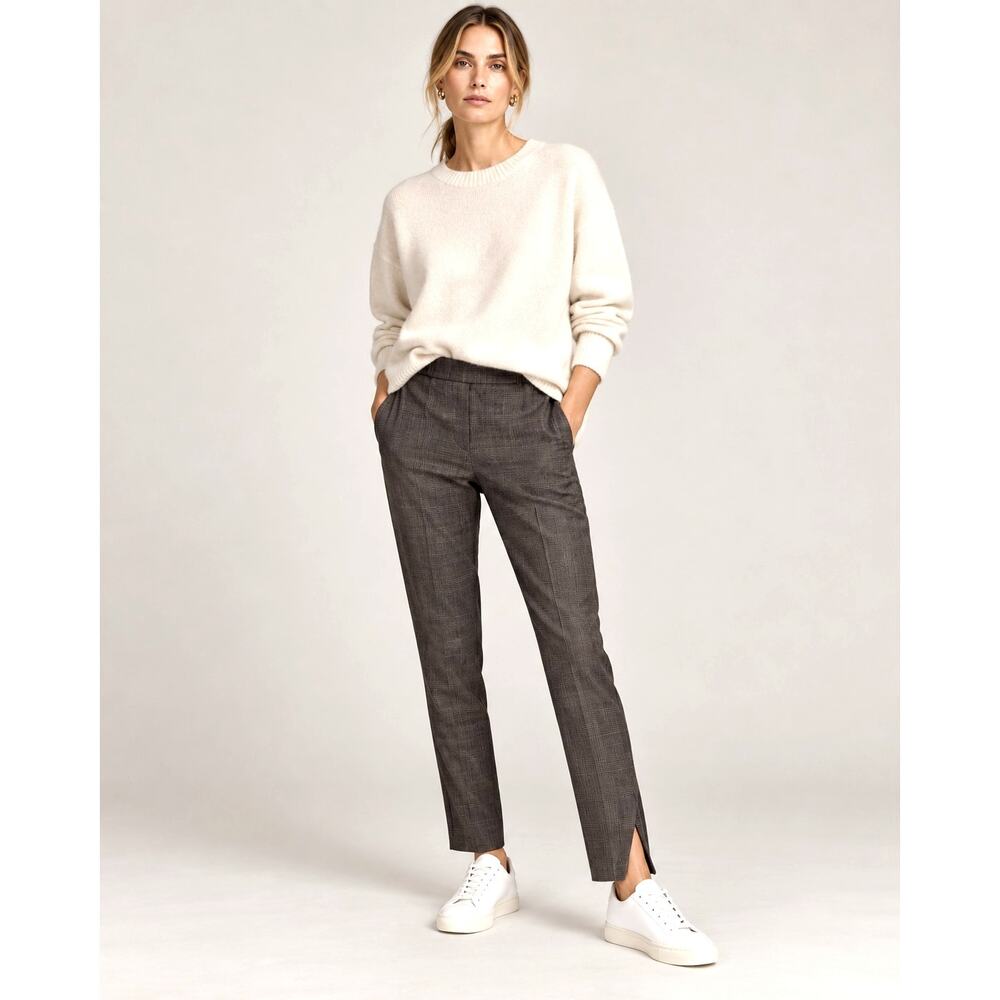 NWT! Nili Lotan 6 Virgin Wool Glen Plaid Chelsea Pants $495 Elastic Waist Gray